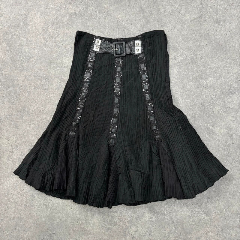 black crinkle flared black skirt
