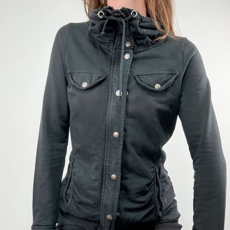Black high neck funnel jacket