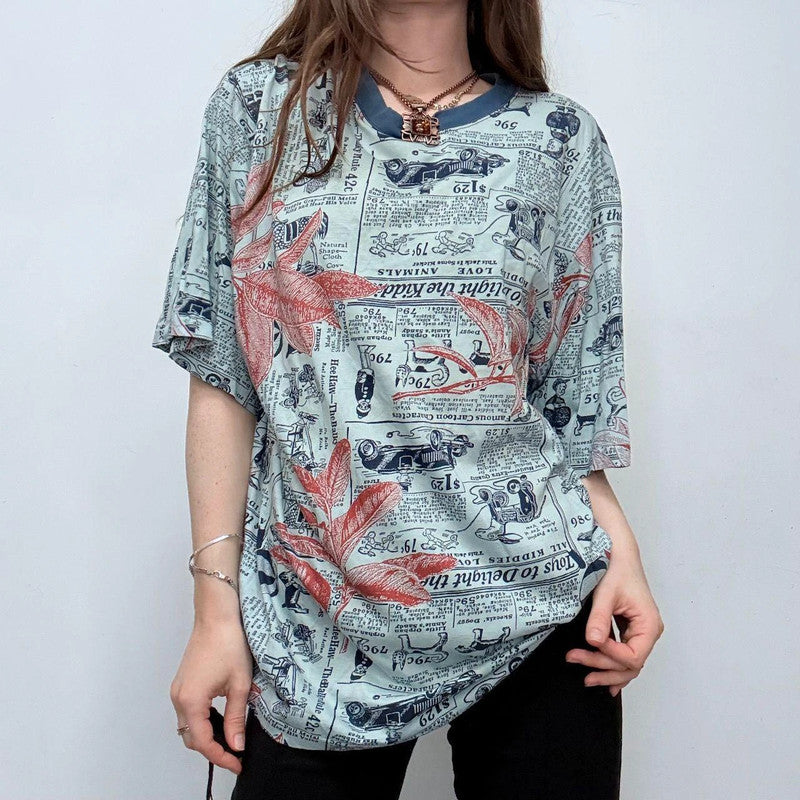 oversized slouchy graphic newsprint t-shirt