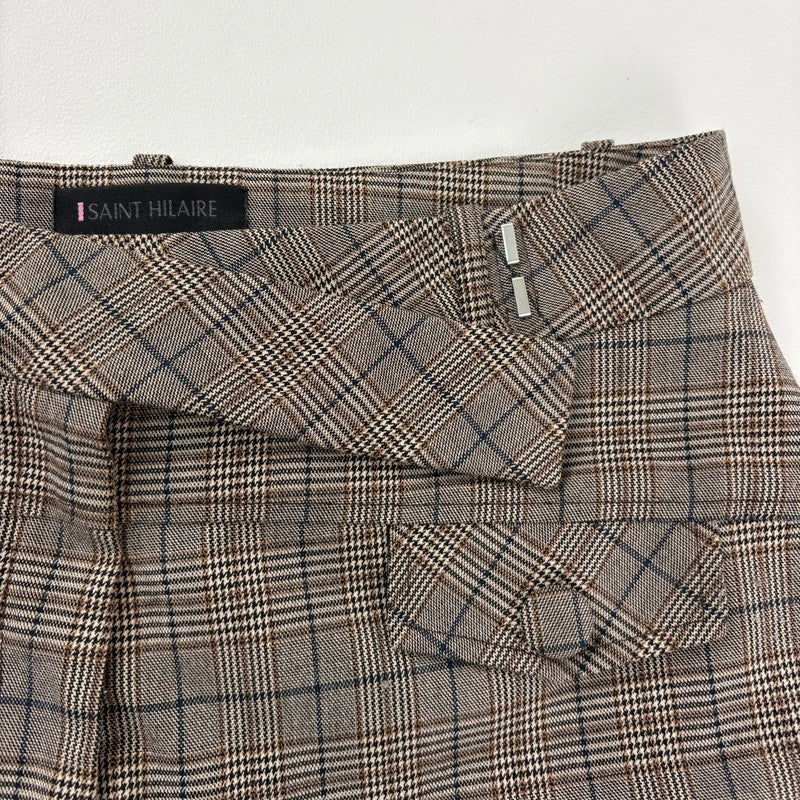 brown tartan checked wide leg suit pants