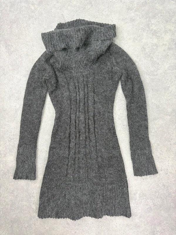 grey mohair knit slouchy off the shoulder dress