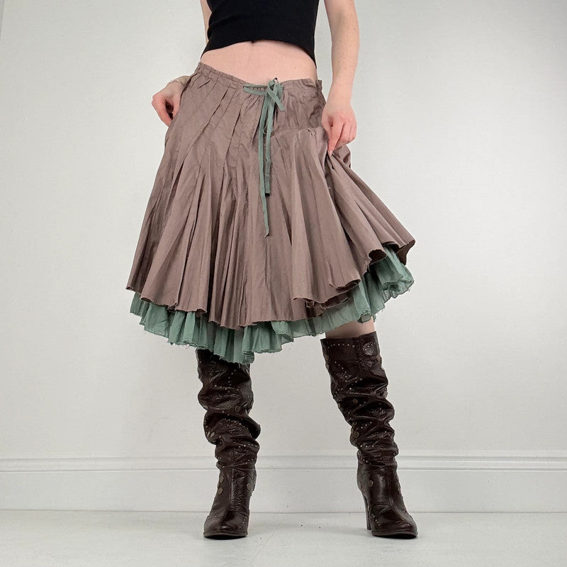 pleated flared cotton midi skirt