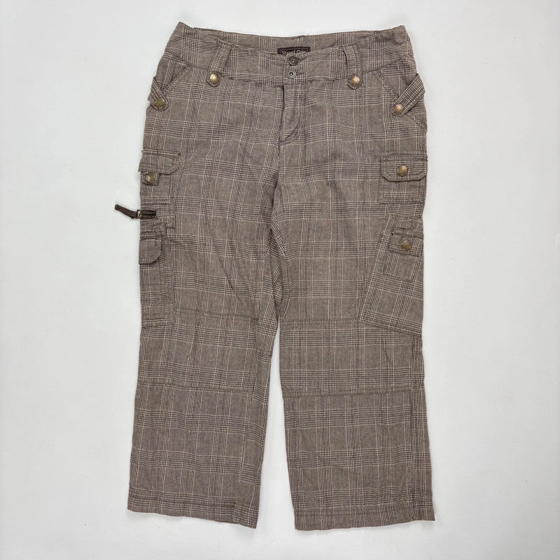brown tartan cropped utility trousers