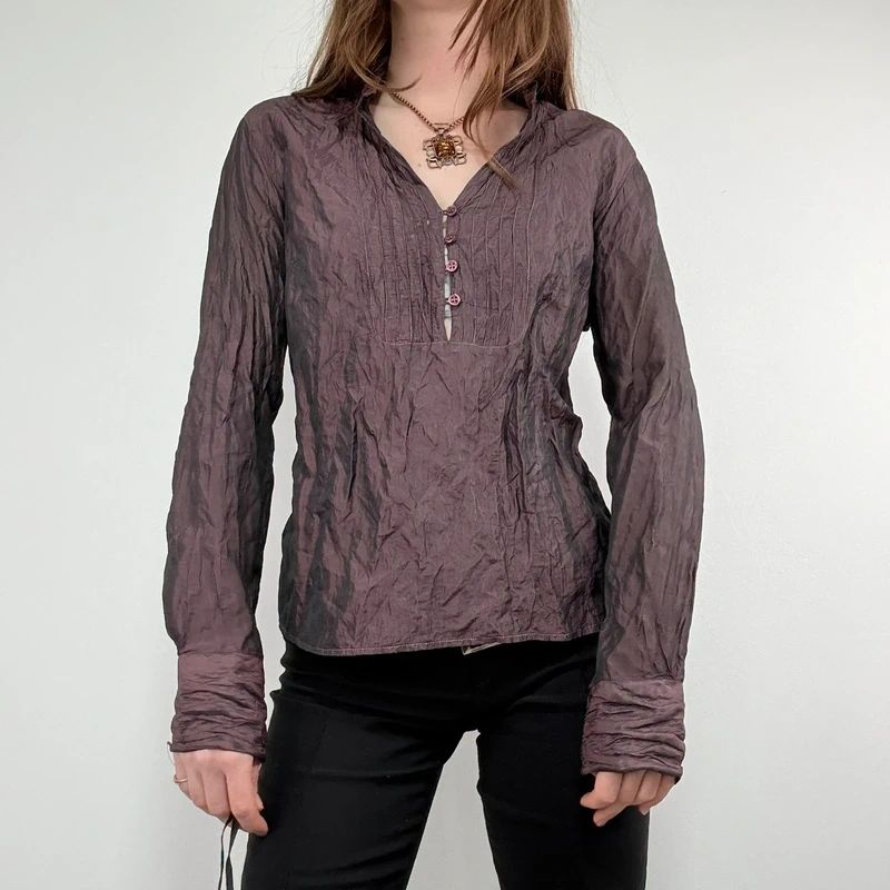 crinkle flared gathered blouse