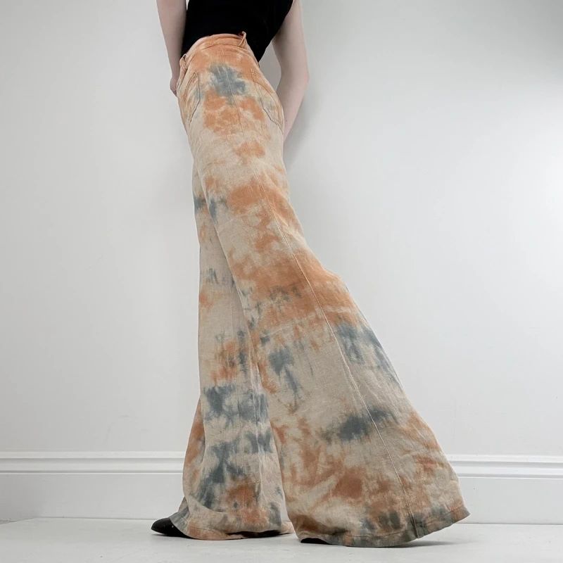 wide leg distressed dyed Linen trousers