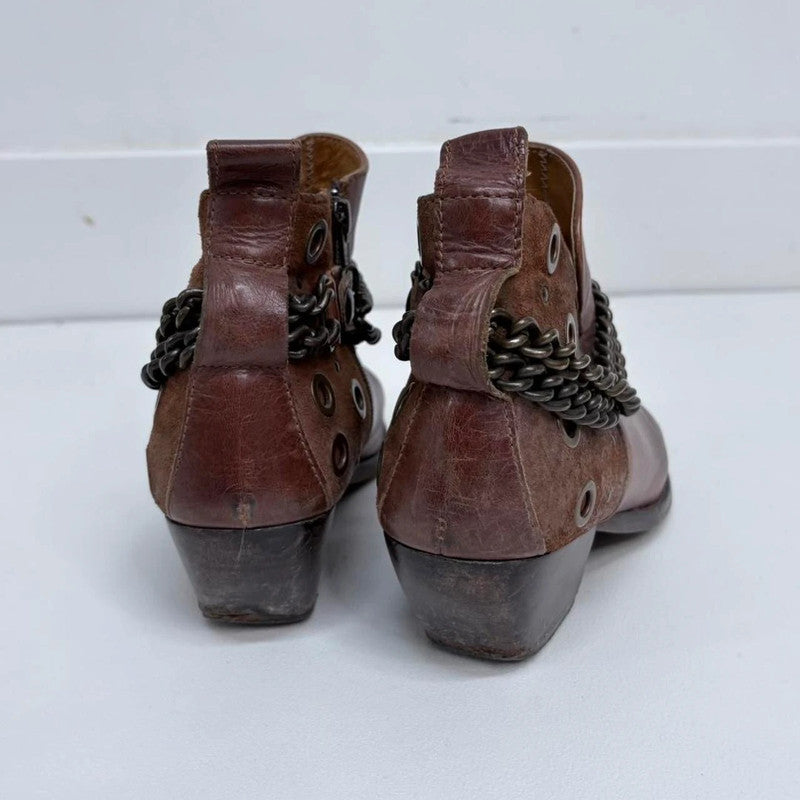 brown leather studded buckle boots