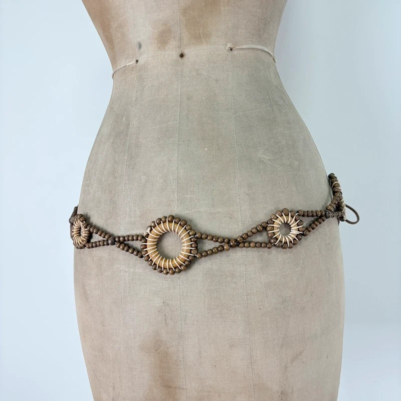 Woven beaded tie up waist belt