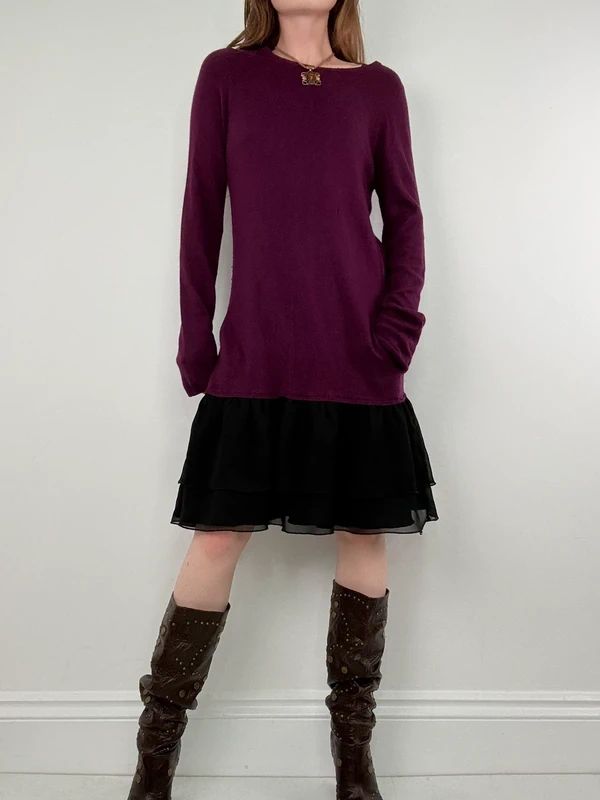 burgundy Maje layered long sleeve dress