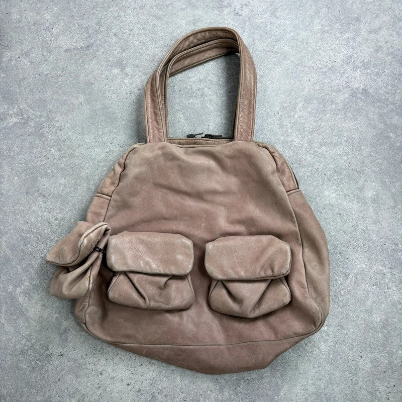 Dusty pink distressed leather cargo slouchy pocket bag