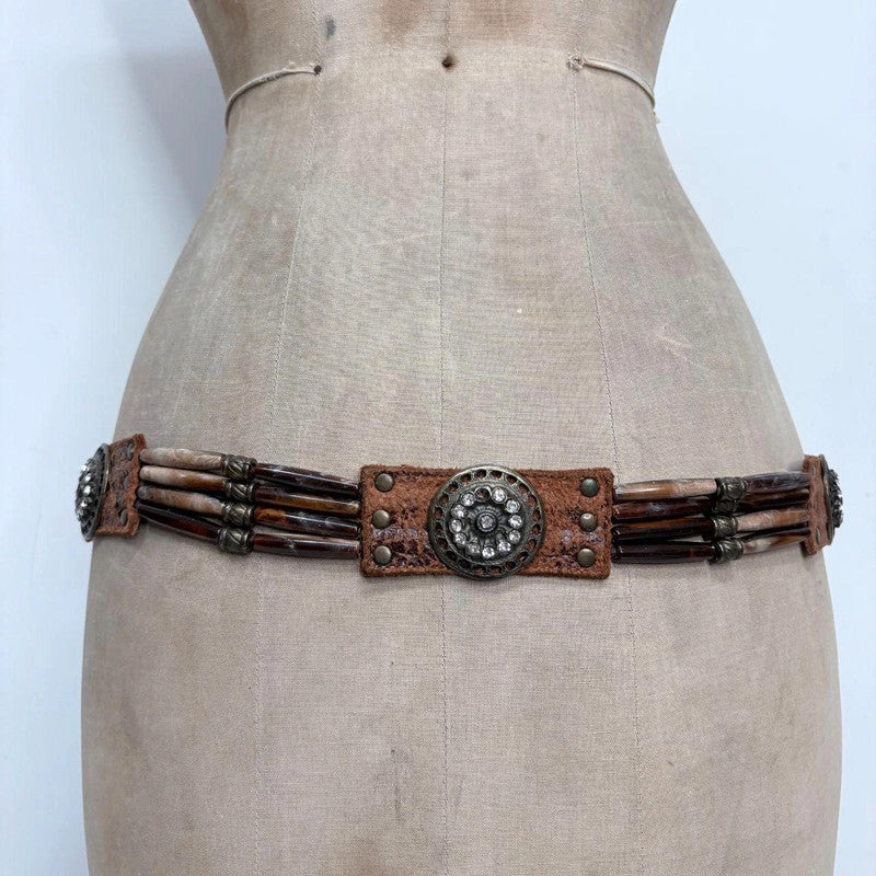brown leather beaded western belt