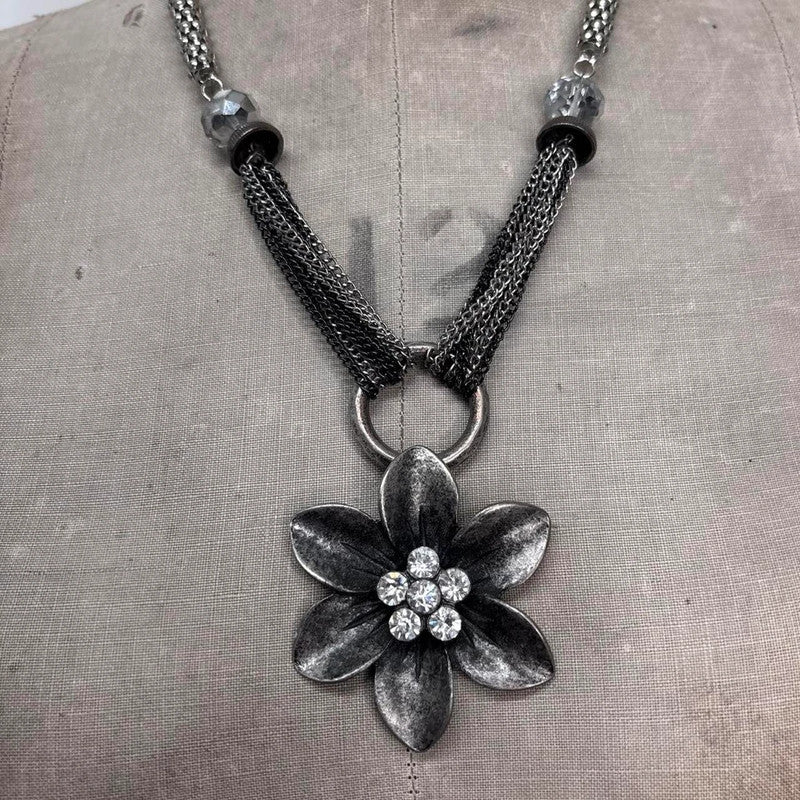 silver chunky oversized flower necklace