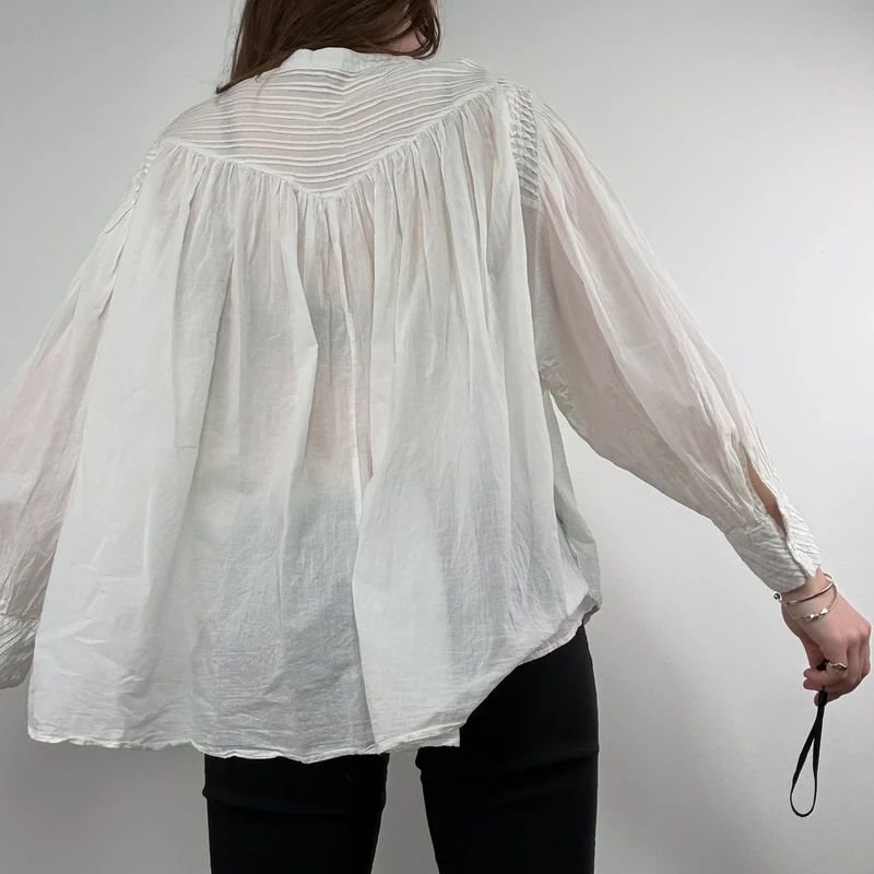white cotton pleated flared french blouse Orfeo Paris