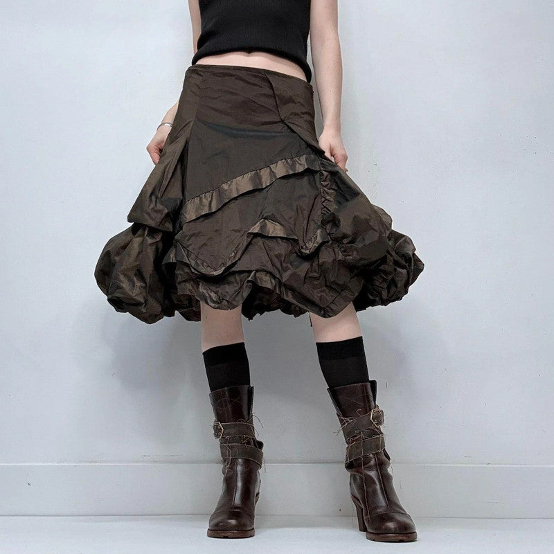 brown layered puff grunge skirt