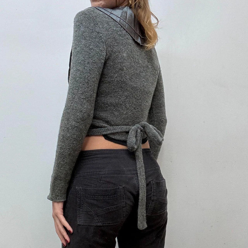 knitted cross-over frilly lace croped cardi