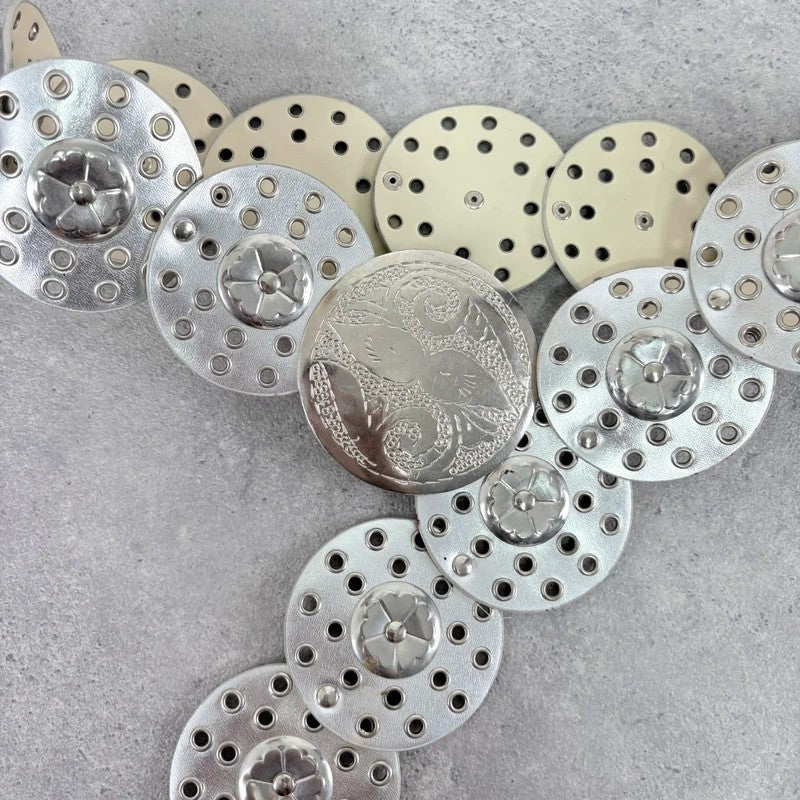Silver leather studded circle belt