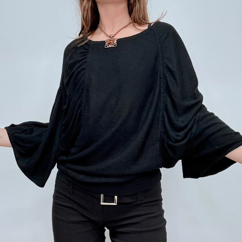 black knit gathered draped batwing jumper