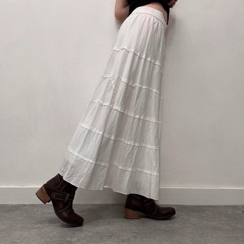 white cotton tiered maxi skirt