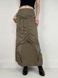 khaki utility gathered maxi skirt