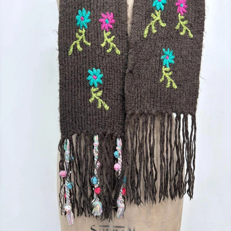 brown flower fairy wool scarf