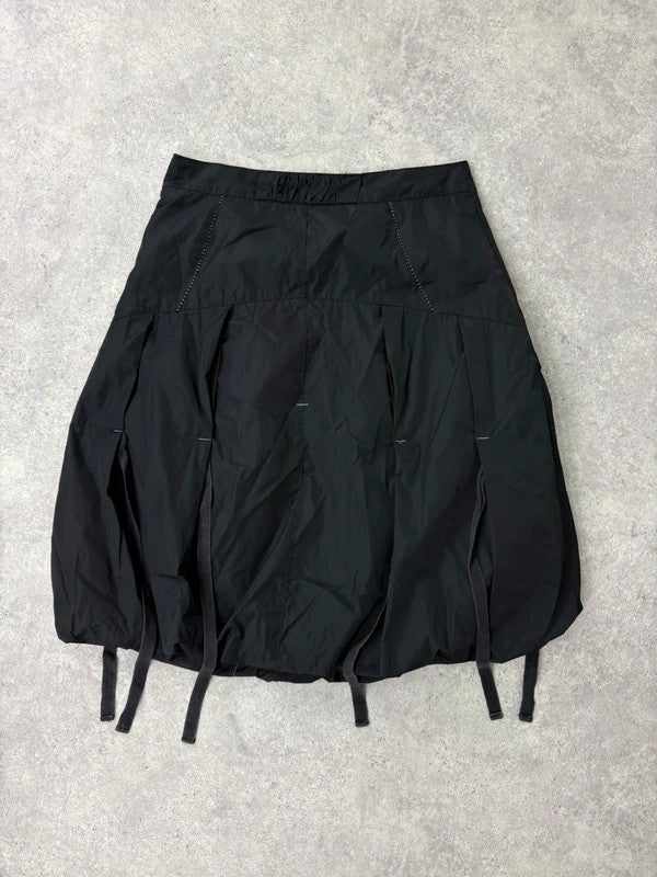 black grunge puff midi skirt