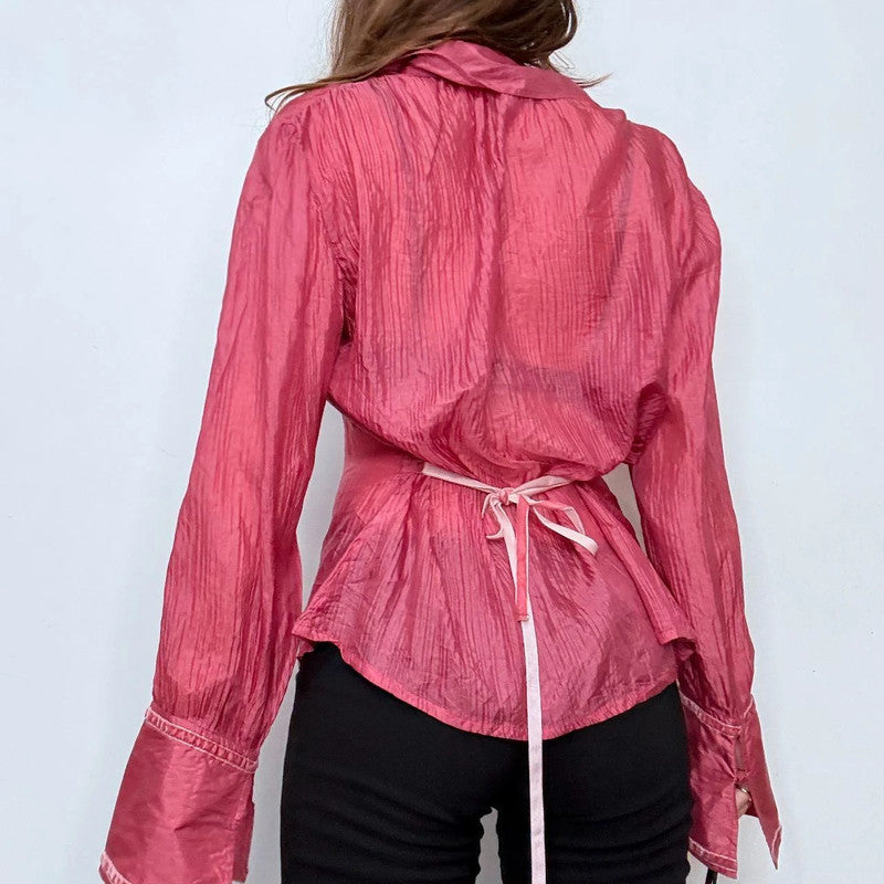 pink crinkle silk vintage cuffed shirt