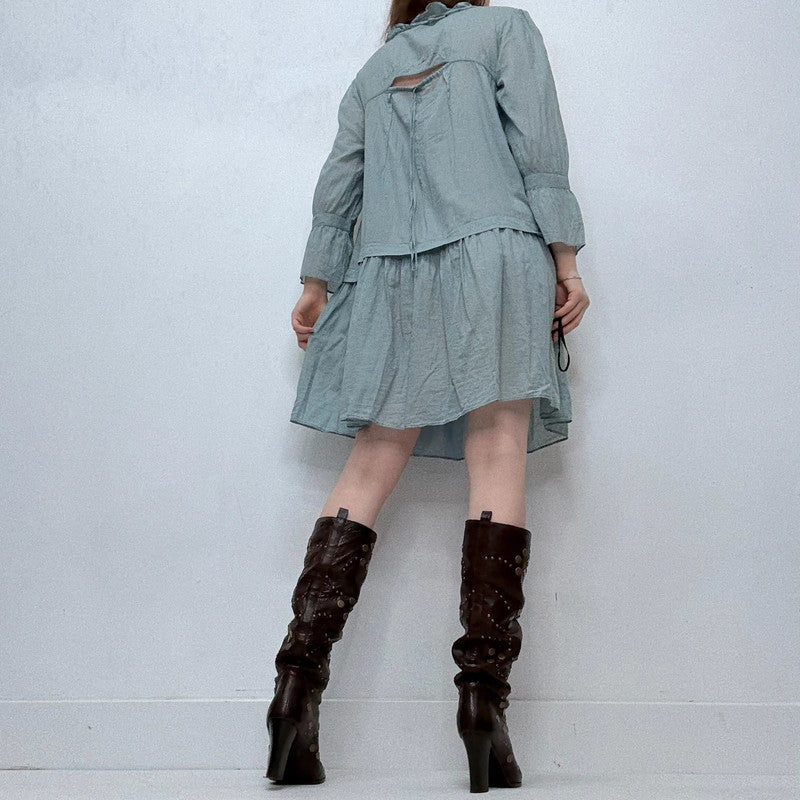 Cop Copine baby blue pleated flared shirt dress