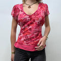 red silk watercolour flutter shirt