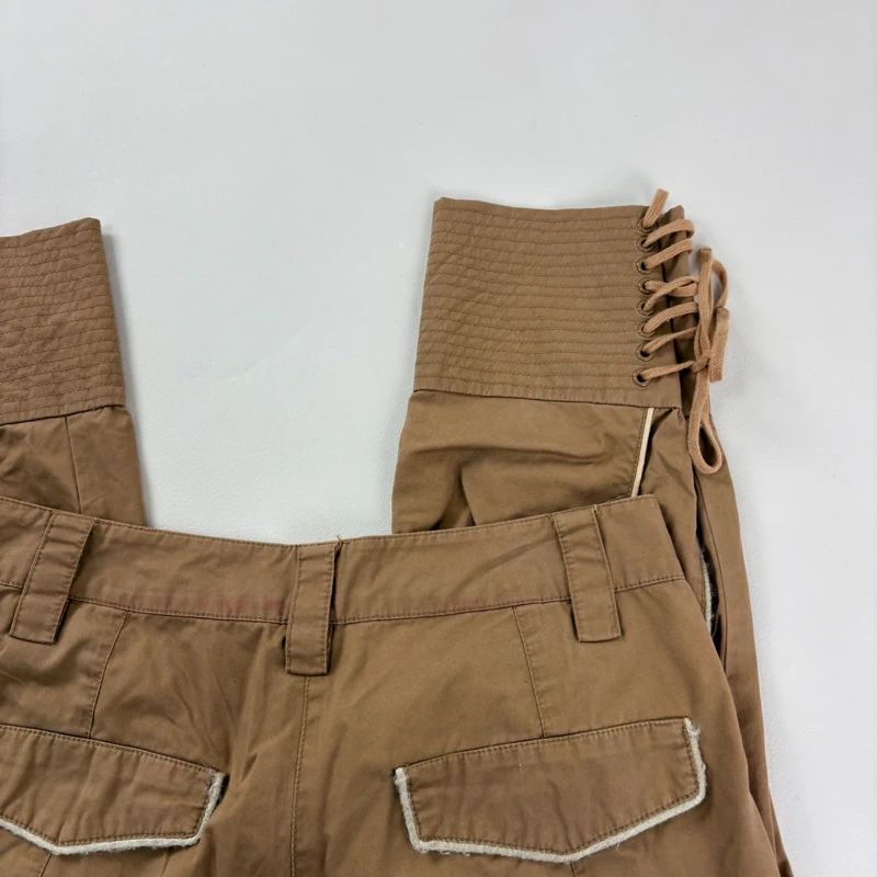 corset lace up tan capri pants