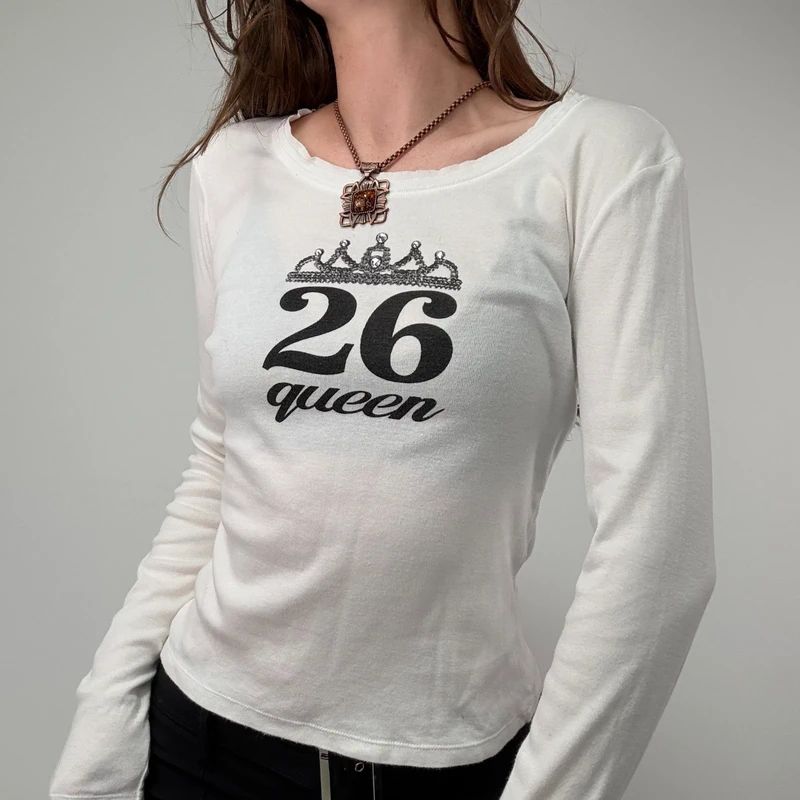white long sleeve graphic printed 26 cotton t-shirt