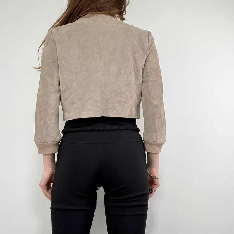 tan suede cropped boxy jacket