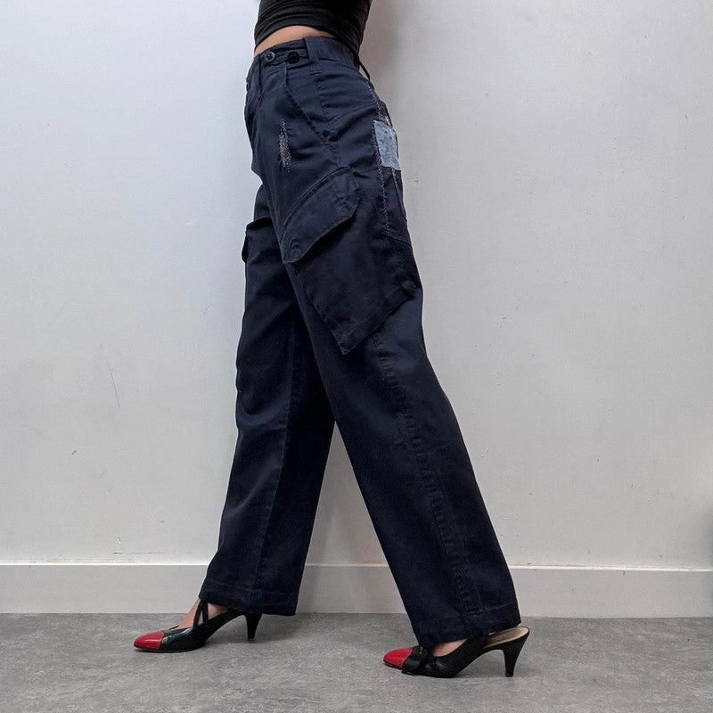 stitch patchwork quilted navy trousers