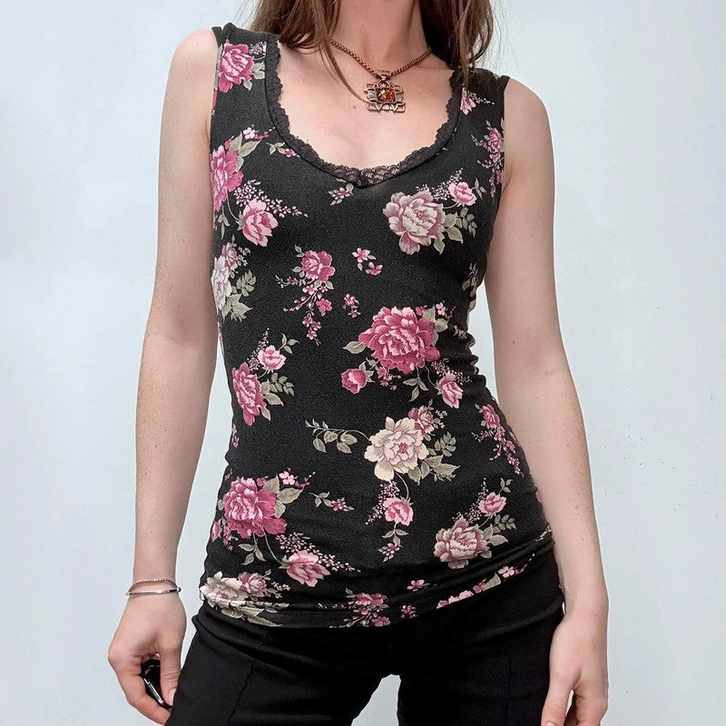 black floral lace vest top
