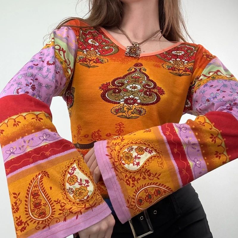 Paisley Flared Sleeve Hippie T-Shirt