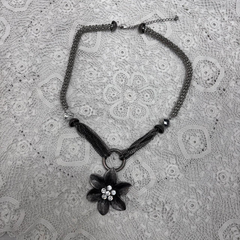 silver chunky oversized flower necklace