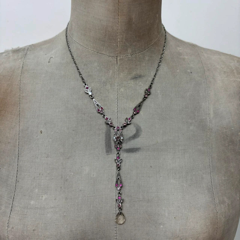 pink gemstone hanging fairy necklace