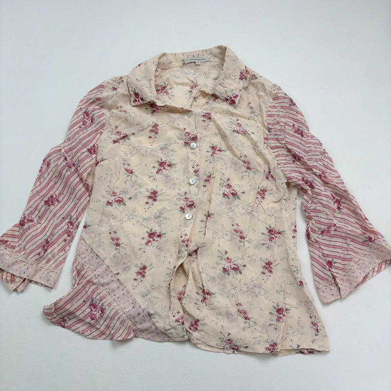 sheer floral flutter pinstripe shirt