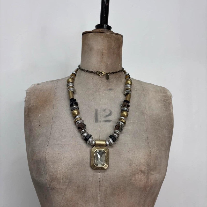 mixed metal beaded long necklace