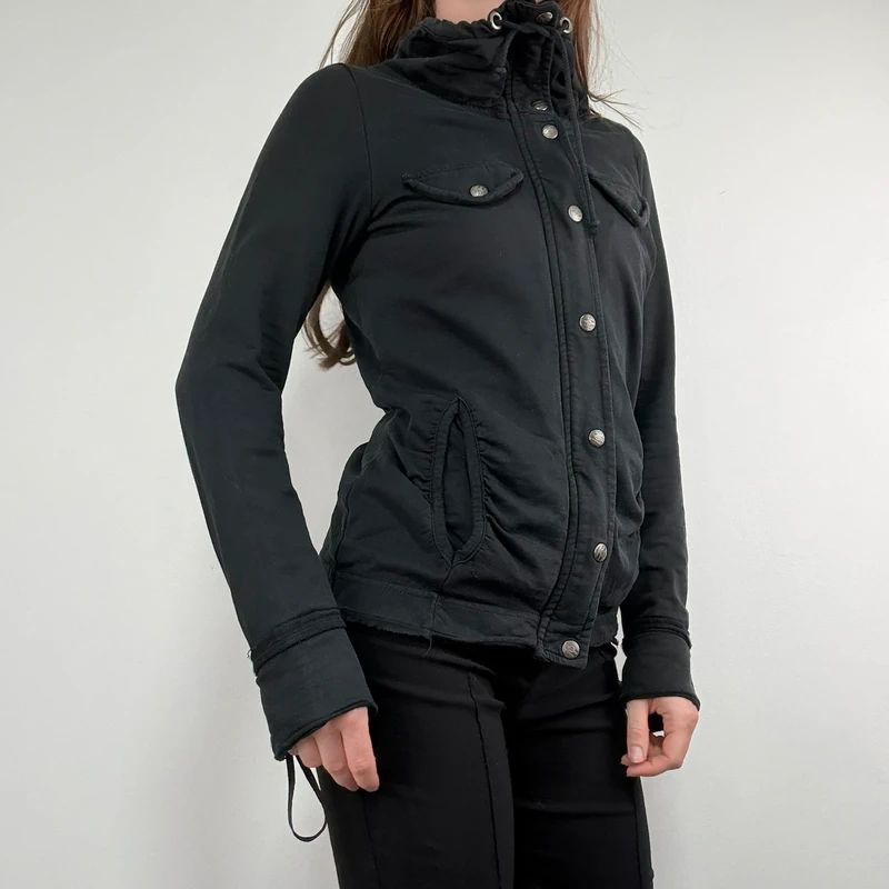Black high neck funnel jacket