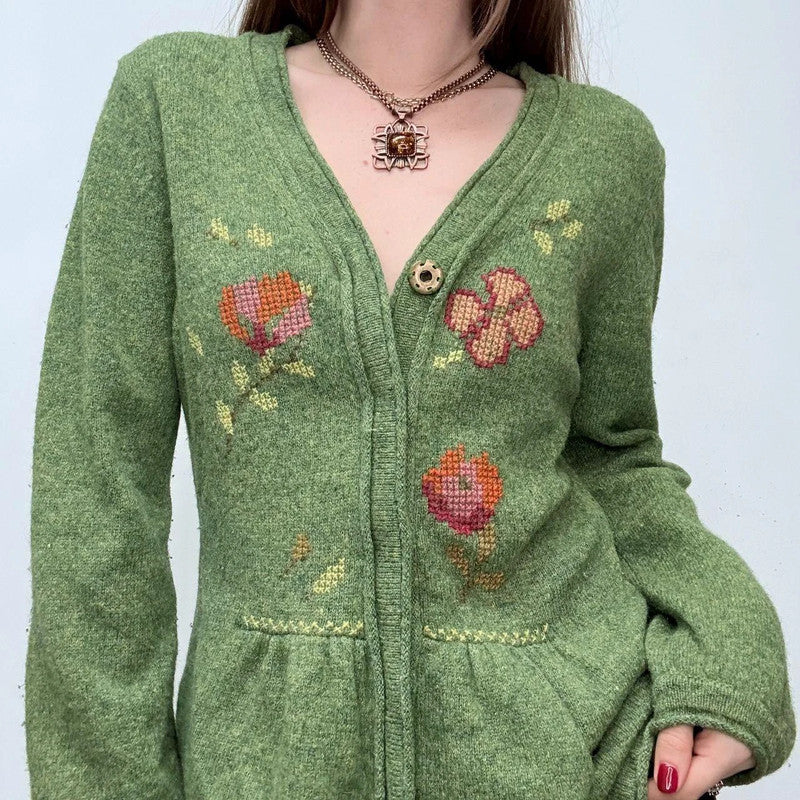 green floral embroidered flared fairy cardigan