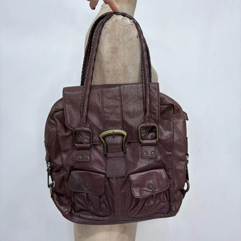 chunky oversized brown leather bag