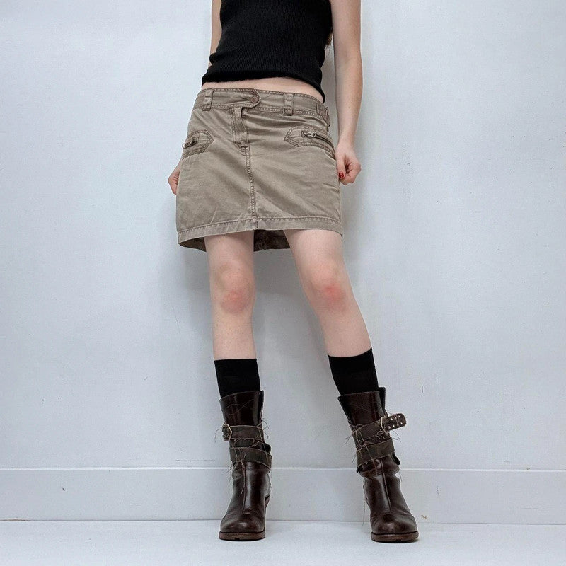 tan utility mini cargo skirt
