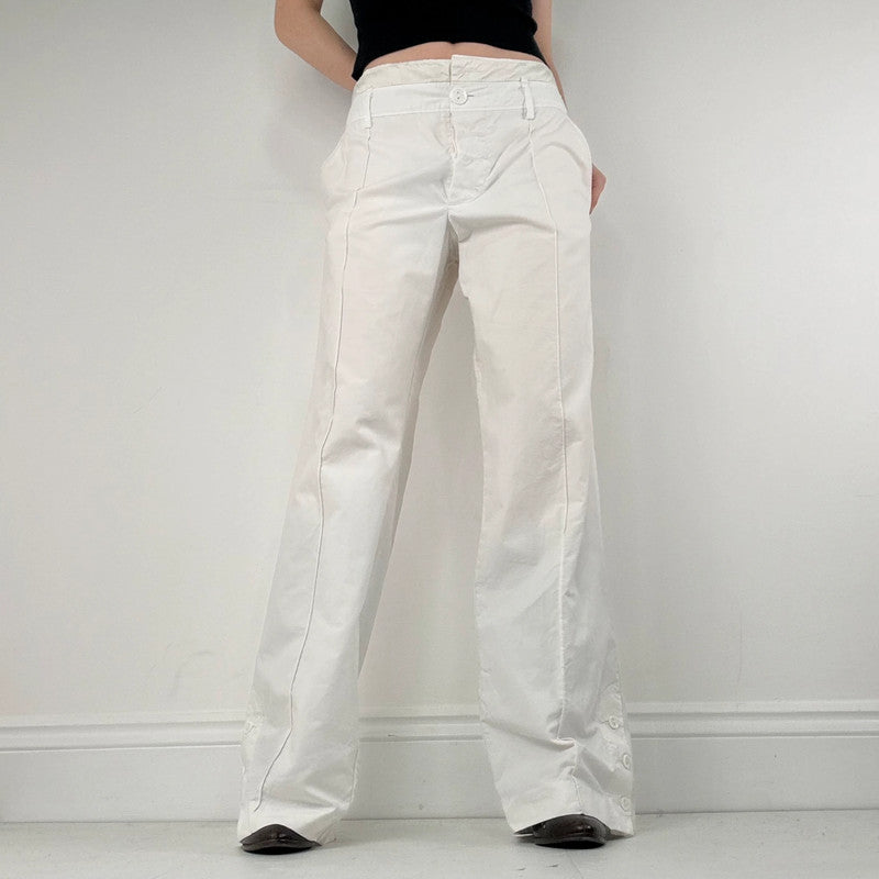 white wide leg flared trousers