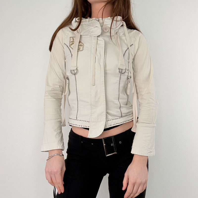 cream utility cropped fitted jacket