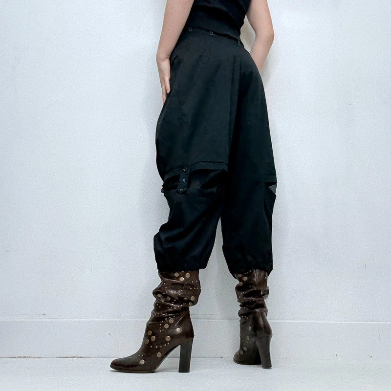 black structured barrel trousers
