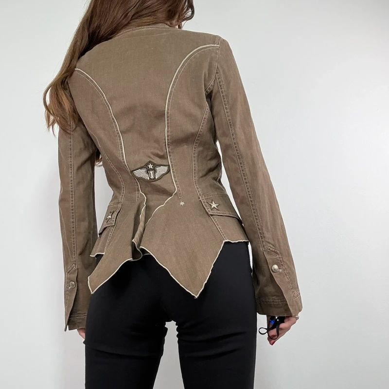 Khaki asymmetric fitted military jacket