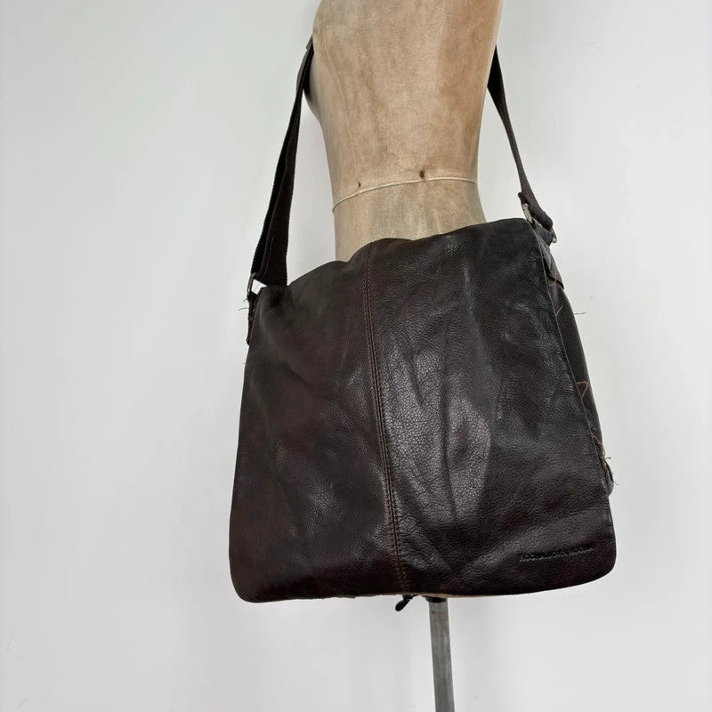 Brown leather satchel slouchy crossbody bag