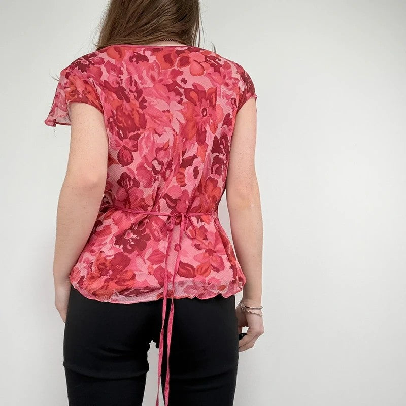 floral silk watercolour print flutter blouse