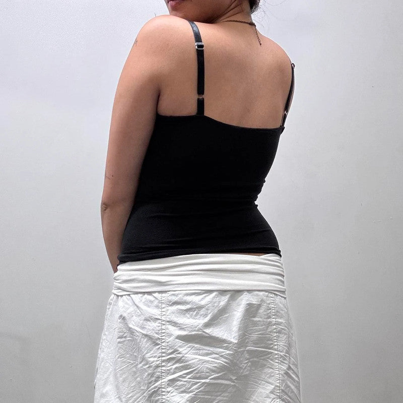 black lace crinkle back vest top