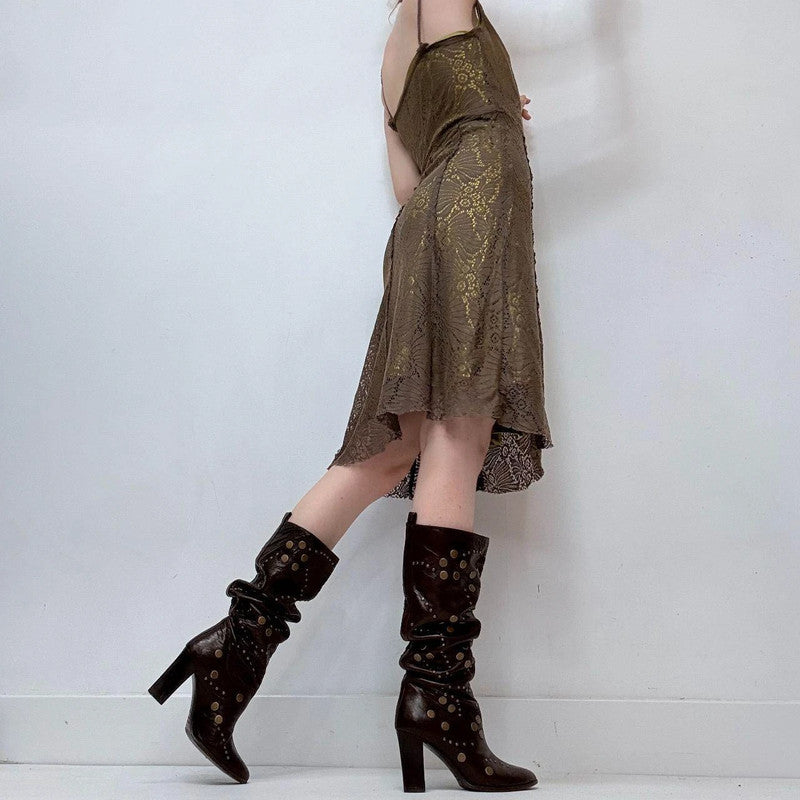 khaki lace layered fairy midi dress