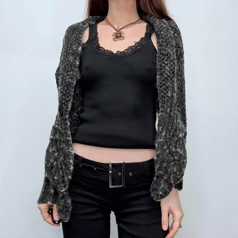 grey wrap wide neck cardigan